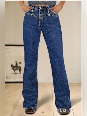Flamingals Wash Button Decor High Rise Bootcut Jeans
